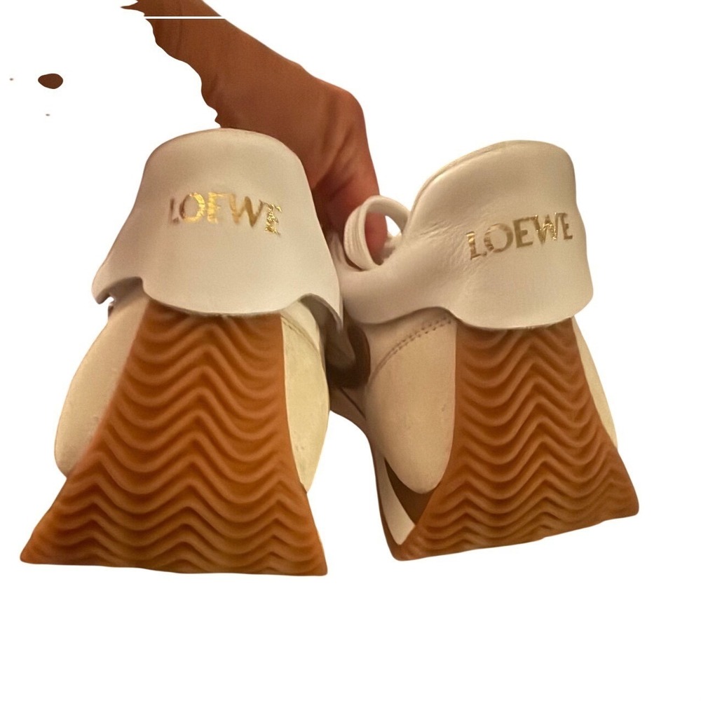 Loewe Flow Runner Sneakers White Tan Suede Nylon Lace Up Low Top Shoes EU 39 - Picture 3 of 9